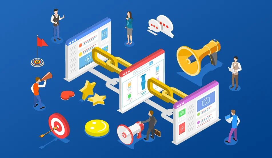 Backlink strategy tips for small businesses in Dublin showing interconnected websites and link-building icons by Affordable Websites Ireland