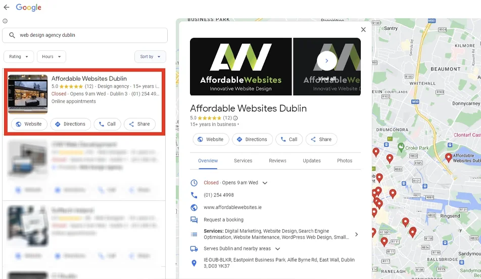 Example of a Google Business Profile used in SEO tips for small businesses in Dublin to boost local visibility