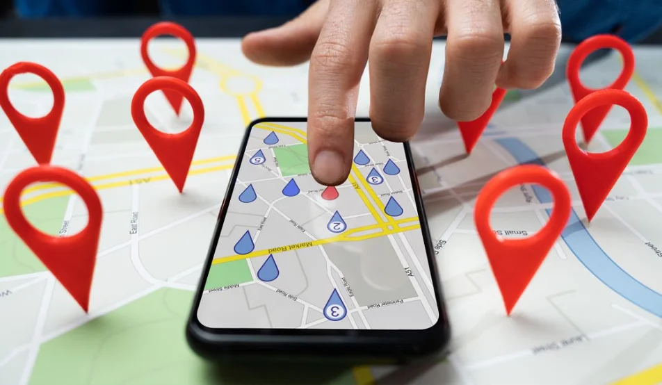 Local SEO services in Dublin shown with map pins and digital marketing on a tablet for small businesses by Affordable Website Design Ireland