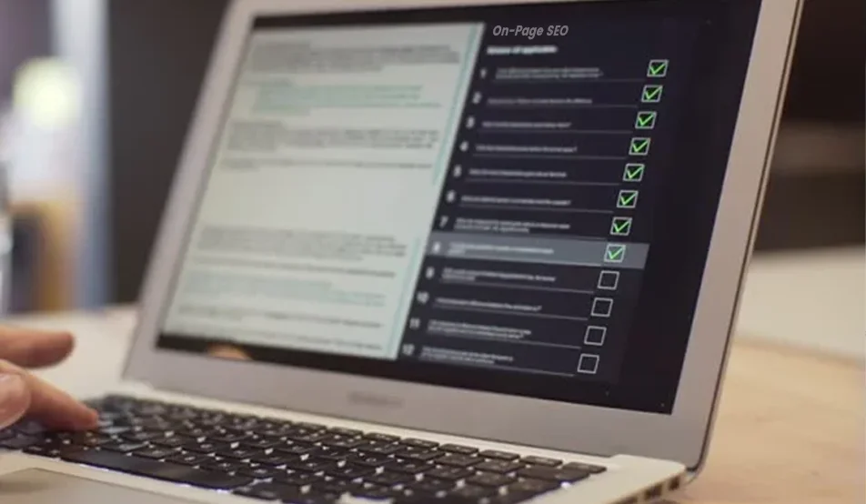 On-page SEO tips for small businesses in Dublin displayed on a laptop screen with website optimisation tools